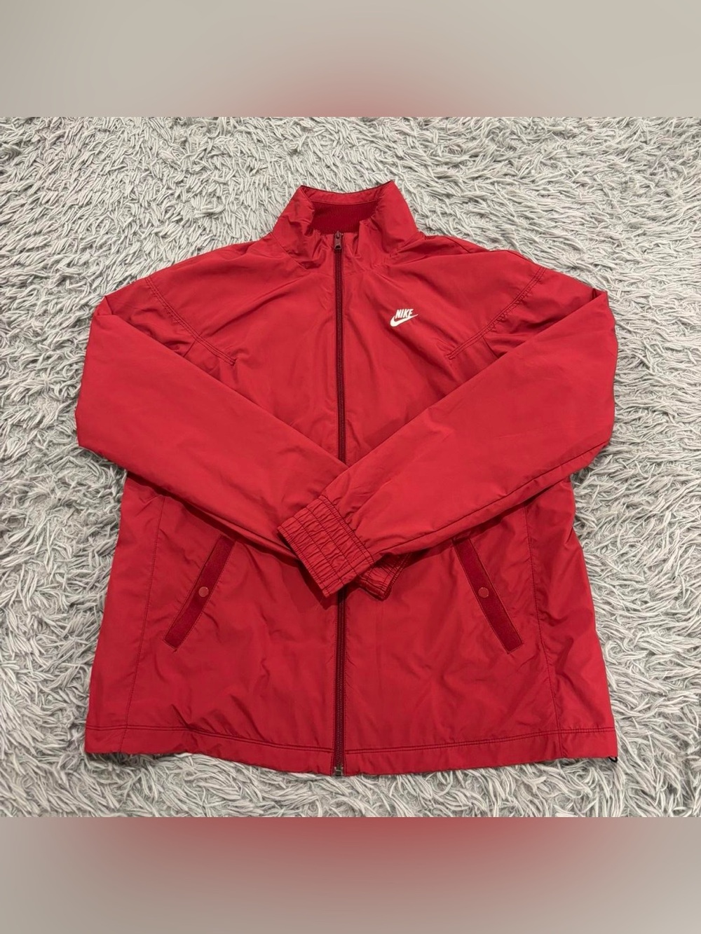 Vintage Nike Womens Swoosh Stitched Red Mock Neck Full Zip Windbreaker Jacket XL